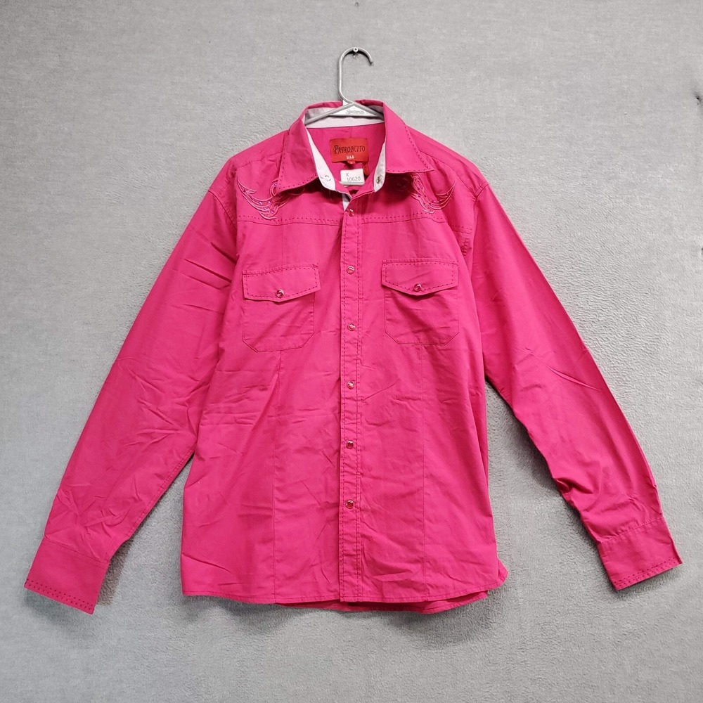 Patron Cito Men Button Up Shirt Large Pink Western Pearl Snap Cross Rhinestones